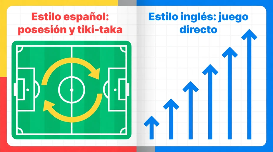 Infografía comparando estilos de juego del fútbol español con otras ligas para apuestas en vivo