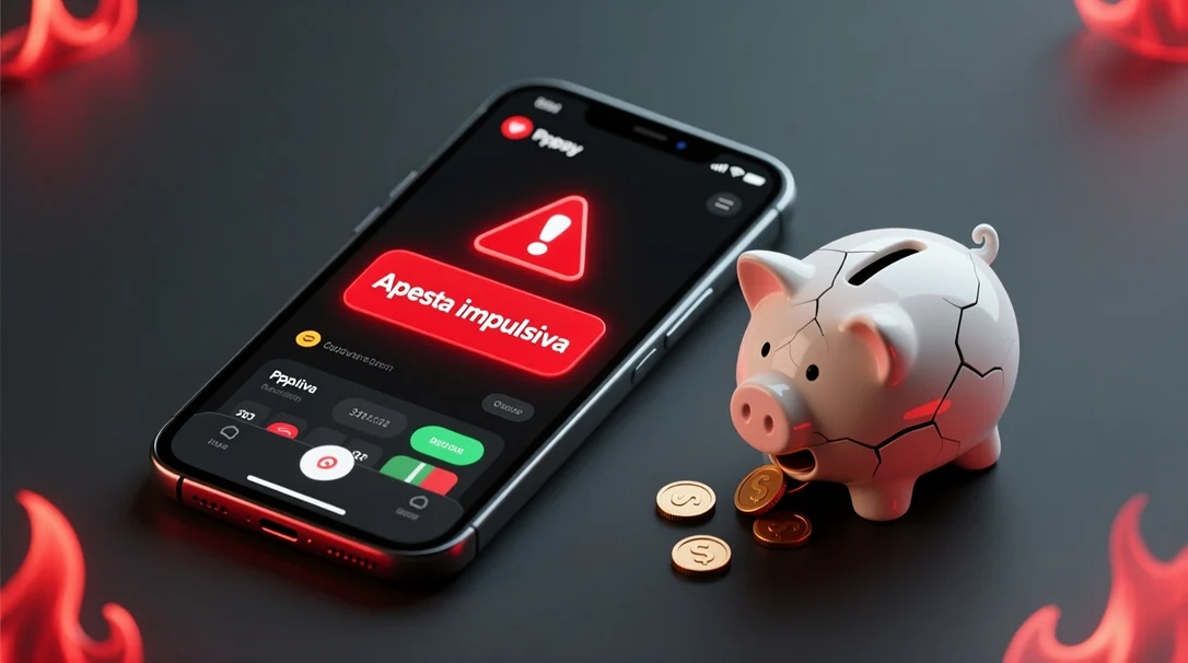 Ilustración conceptual de errores comunes en apuestas en vivo mostrando alertas de pérdidas en smartphone