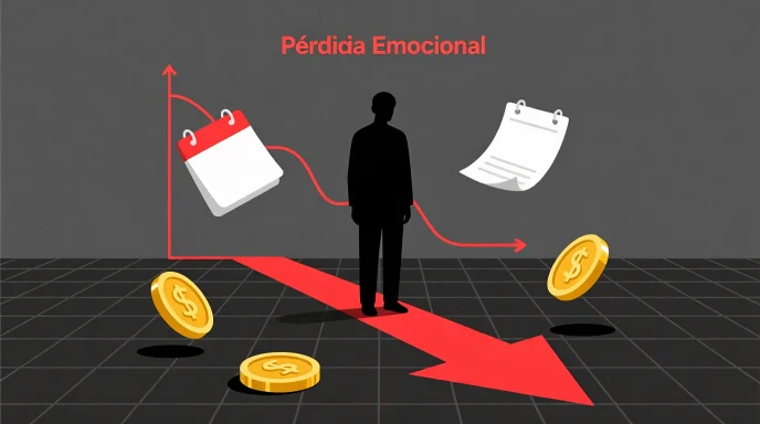 Espiral descendente de pérdidas en apuestas emocionales: ilustración mostrando la caída financiera por decisiones impulsivas