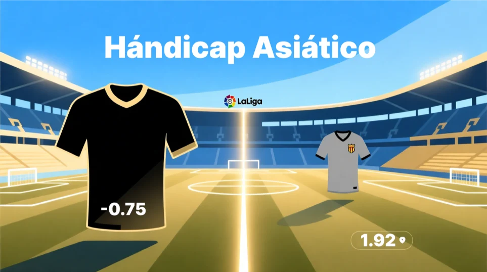 Concepto de hándicap asiático en el fútbol español de LaLiga con visualización de cuotas y estadio