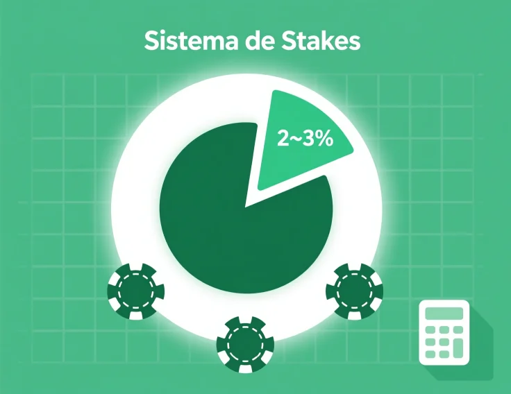 Sistema de stakes con porcentaje fijo: gráfico circular mostrando el 2-3% del bankroll destinado a cada apuesta individual